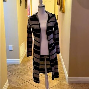 Grey and Blue Knee Length Cardigan